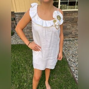 White Peacock Linen Dress by Voom Joy Han (Small)